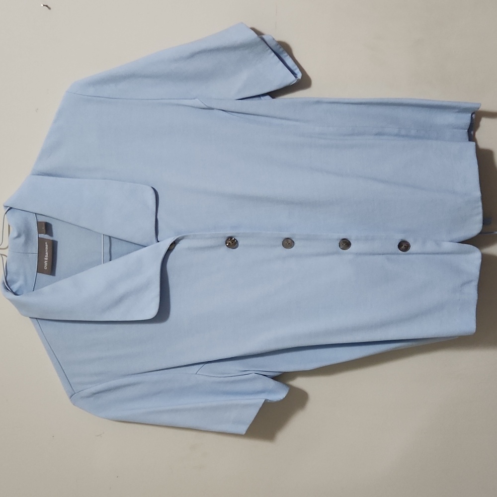 Business casual short sleeve blouse, light blue, Large